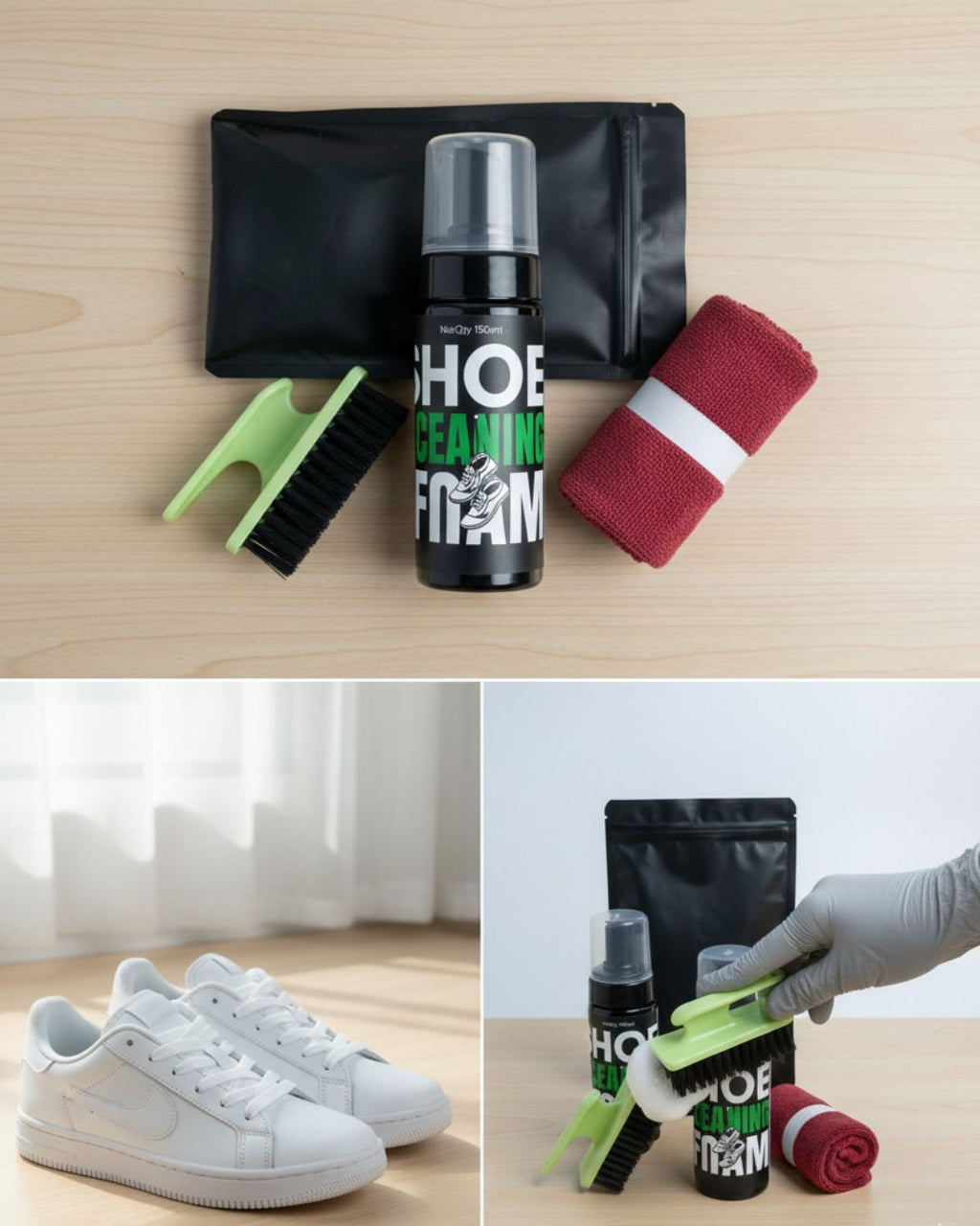 WypeUp Shoe Cleaning Kit – 150 ml Foam + Brush & Cloth